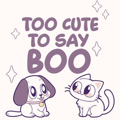 Cute Puppy and Kitten Halloween T-Shirt Vector

