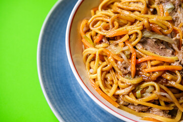London UK, September 12 2025, Chinese Style Hoisin Duck Noodles Meal