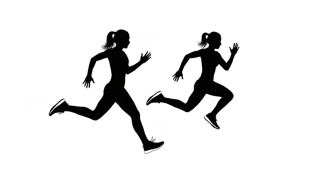 Running silhouettes race across black
