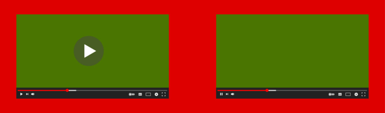 YouTube Video Player Mockup, play and pause screen, Editable Web UI Template Vector Illustration 