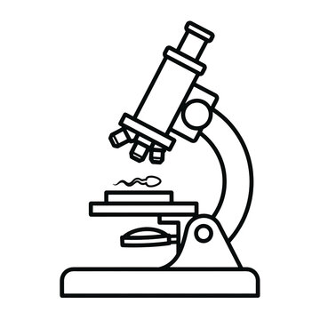 Simple outline drawing of a scientific microscope on a black background