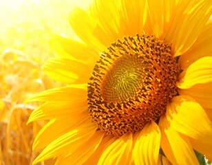 Obraz premium Vibrant sunflower head in golden sun, illuminating botanical wonder