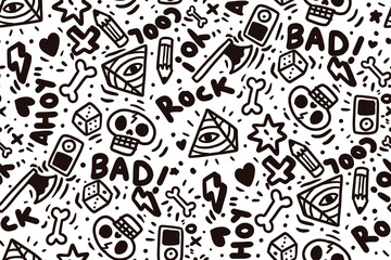 seamless pattern rock band skull metal cartoon doodle illustration