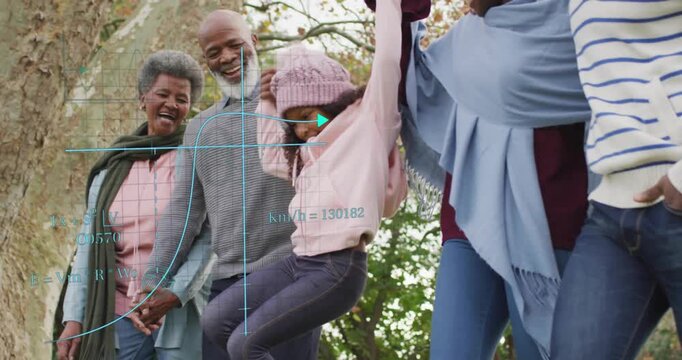 Health clip showing family walking in park mother with shawl raising daughter swinging
