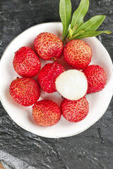 Fresh Lychee Fruits from Hainan Guangxi China in White Bowl Showing Sweet White Flesh Tropical Asian Fruit