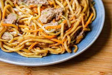 London UK, September 12 2025, Chinese Style Hoisin Duck Noodles Meal
