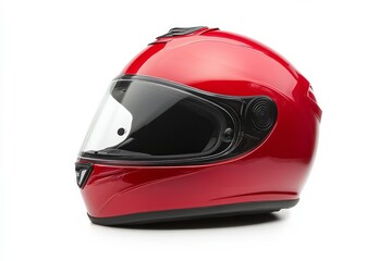 Glossy red moto helmet isolated on white background. Neural network AI generated