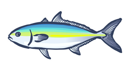 筆で描いた、魚の「ブリ」。筆で描いた、魚の「ヒラマサ」。A yellowtail fish painted with a brush.