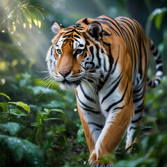 Obraz premium Majestic Bengal Tiger in Lush Jungle Habitat
