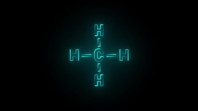 Methane C H4 molecule neon glow on black background