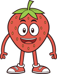 Fototapeta premium Smiling strawberry character with arms and legs cartoon