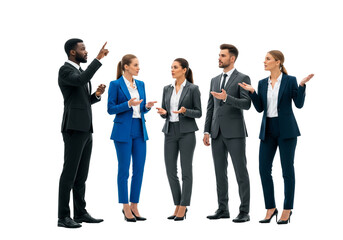 Business Team in Active Discussion Wearing Formal Suits in Corporate Setting
