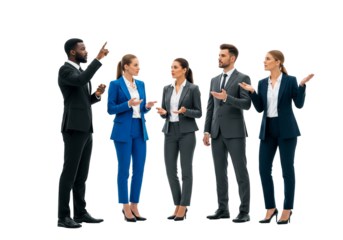 Business Team in Active Discussion Wearing Formal Suits in Corporate Setting