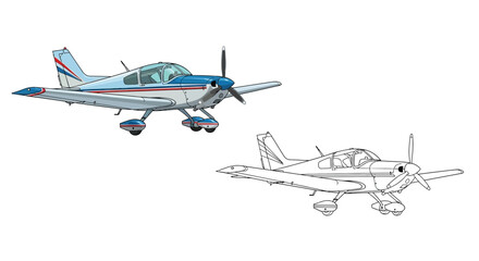 Lightweight Trainer Plane Coloring Page with Bold Lines for Kids and Adults