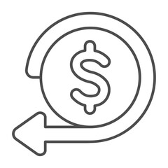 Dollar coin with forward turn arrow thin line icon, financial tech concept. Vector graphics. Coin balance withdraw, finance sign on white background, outline style icon for mobile or web design.