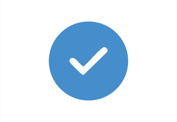 Blue check mark in circle icon for verified account, approval, correct answer, success and confirmation isolated on white background - check mark tick button