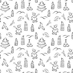 Christmas Seamless Pattern, Winter Holiday Illustration