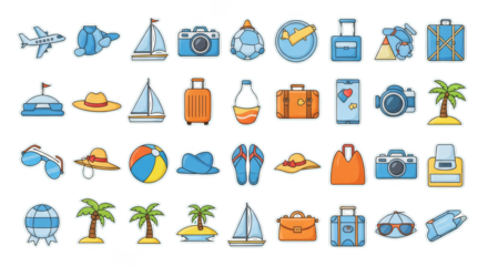 Travel icons in fun cartoon style