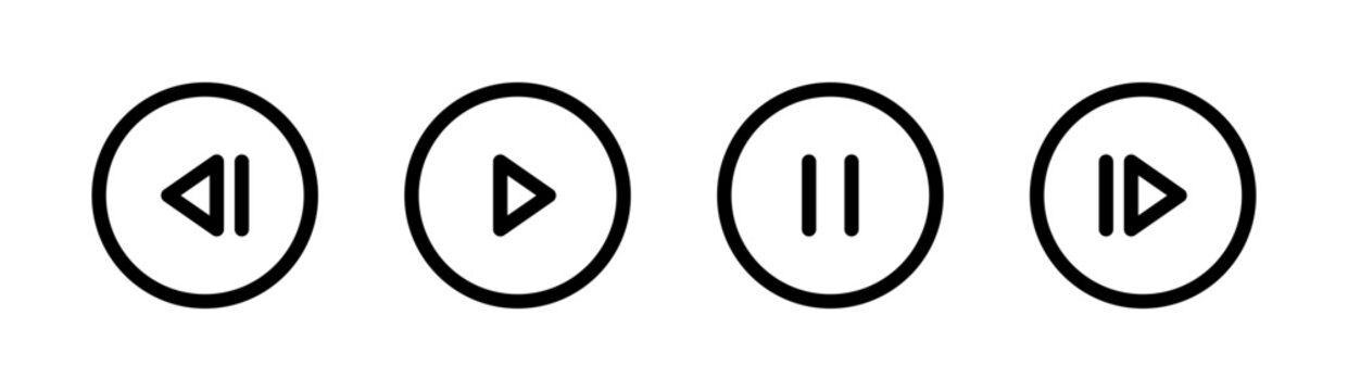 Media control buttons set, play pause forward backward, music player icons, vector illustration