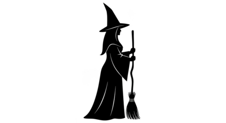 Witch silhouette with broom spooky season
