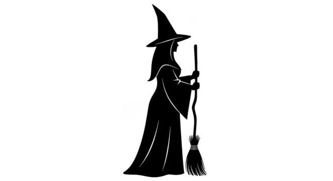 Witch silhouette with broom spooky season