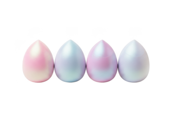 Four pastel pearlescent easter eggs isolated on transparent background