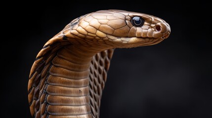 Fototapeta premium Close-Up of a Realistic Sculpted Cobra with Smooth Scales and Detailed Features on a Dark Background for Artistic and Educational Use