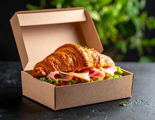 Croissant sandwich in a brown box