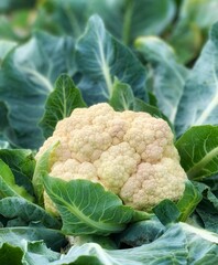  Young cauliflower grows in the garden. Harvest organic cabbage