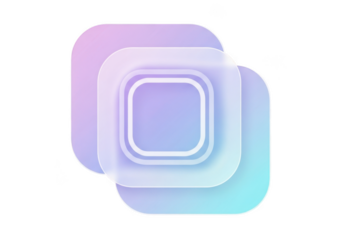 Layered rounded square shapes with gradient colors isolated on transparent background