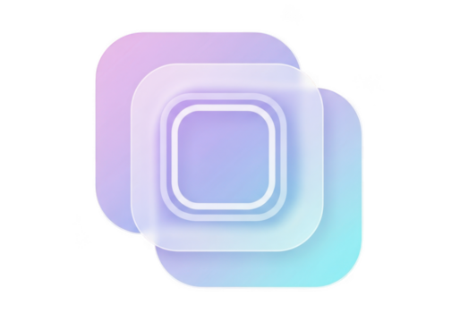 Layered rounded square shapes with gradient colors isolated on transparent background