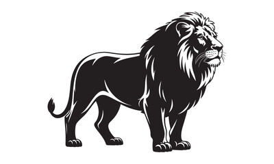 Obraz premium Walking Lion Silhouette | Wildlife Jungle Cat Vector | Safari Outline Artwork
