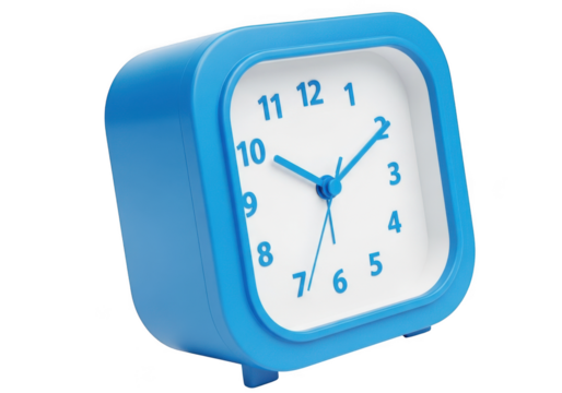Blue square alarm clock isolated on transparent background