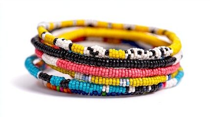 Minimalist composition of colorful beaded jewelry