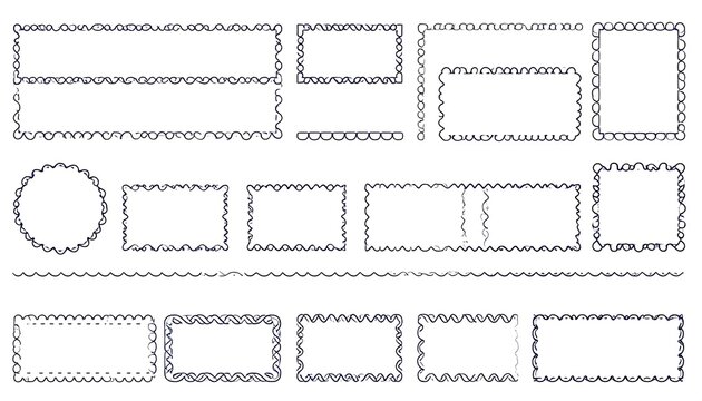 Various decorative frames with hand-drawn, wavy, and scalloped borders in a simple, elegant design.