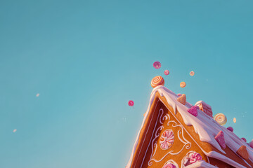 whimsical gingerbread house adorned with virtual projections of festive treats perfect for children party