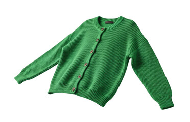 Green Knitted Cardigan Sweater with Brown Buttons cutout isolated on transparent bg, png