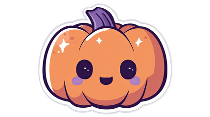 Fototapeta premium A cute and kawaii smiling pumpkin sticker illustration with a purple stem.