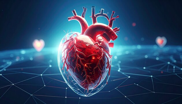 heart, human, anatomy, digital, torso, red, glow, medical, imaging, technology, data, visualization, health, cardiovascular, organ, abstract, nodes, lines, bioinformatics, science, research, innovatio