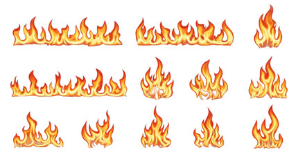 Vibrant flames collection with various shapes and sizes cutout isolated on transparent bg, png