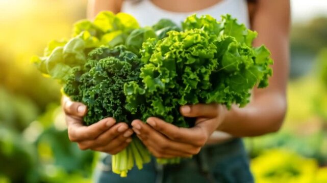 Fresh greens held in hands