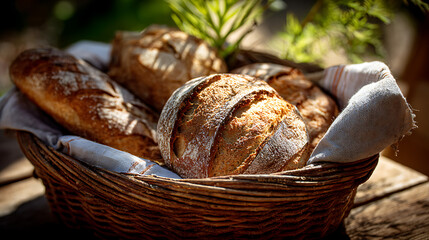 Loaves of bread with sunlight in the morning

