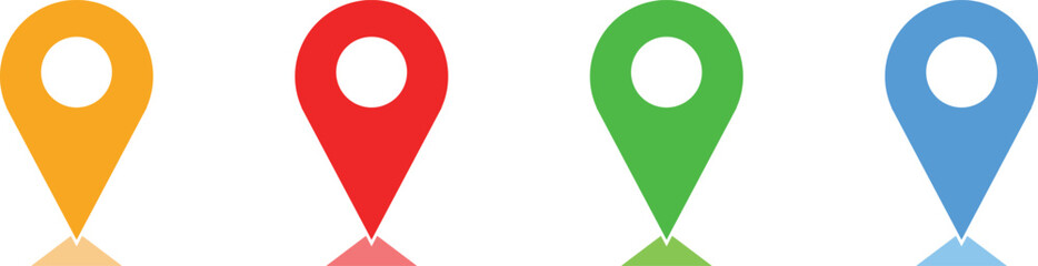 Colorful Map Pin Icons for GPS Navigation and Location Services on a White Background