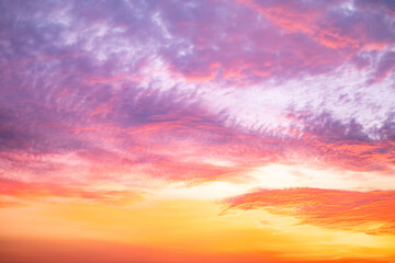 Beautiful , luxury soft gradient orange gold clouds and sunlight on the blue sky perfect for the background, take in evening,Twilight, Large size, high definition landscape photo