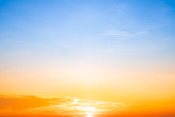Beautiful , luxury soft gradient orange gold clouds and sunlight on the blue sky perfect for the background, take in evening,Twilight, Large size, high definition landscape photo