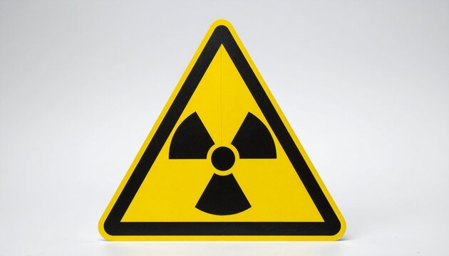 Yellow triangle with black radiation symbol on light surface—bold trefoil design signals radioactive hazard, safety alert, and high-visibility warning in industrial or scientific contexts. - Powered by Adobe