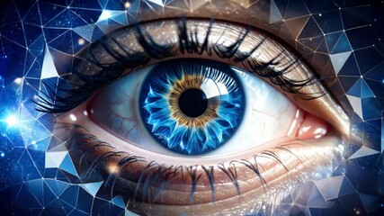Close-up of an eye with a futuristic overlay - Powered by Adobe