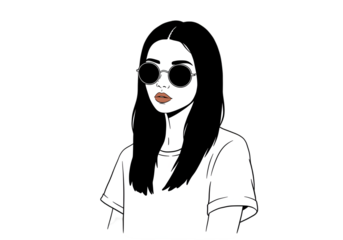 Illustration Of A Young Woman Wearing Sunglasses On Black Background