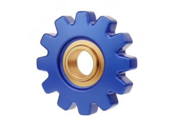 Blue cogwheel with golden bearing isolated on transparent background
