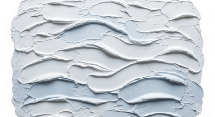 Abstract textured surface resembling waves or ripples, created with thick white and light blue paint strokes, isolated on transparent background